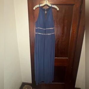 Oleg Cassini Navy Dress with Silver Accents